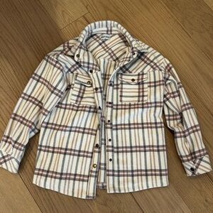 Katydid Plaid Button-Up Shirt - Cream and Purple and Pink